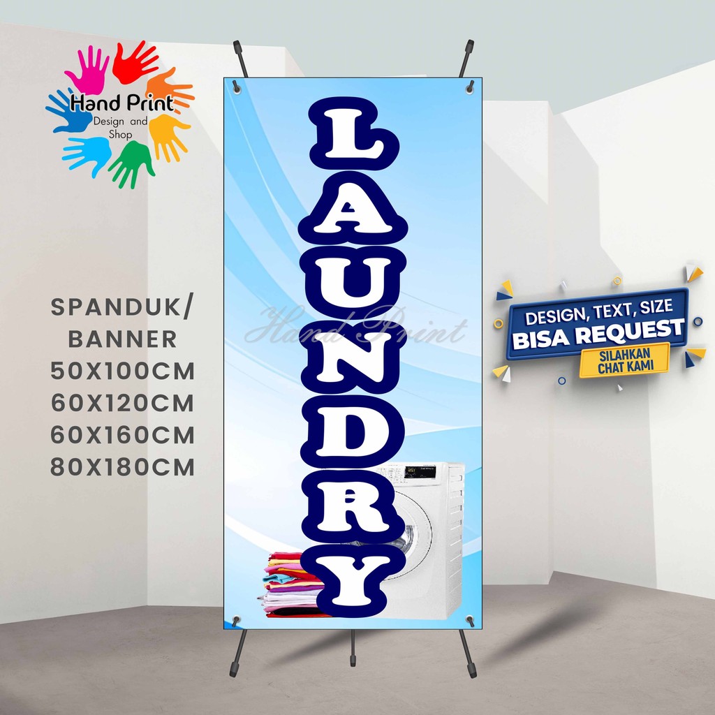 Cetak Spanduk Banner Laundry Biru MMT Spanduk Custom 60x160