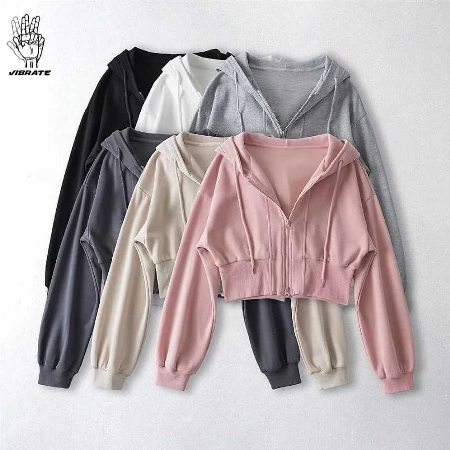 HEE JAKET WANITA NARA CROOPE HOODIE ZIPPER SWEATER - SWEATER CROPE TOP WANITA