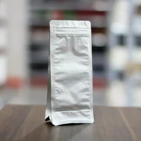 Standing Gusset Flat Bottom Silver 250 gr kopi+Valve Alu Foil K-Pack