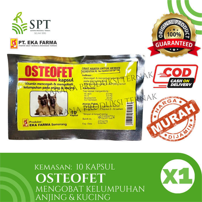 OBAT LUMPUH ANJING KUNCING OSTEOFET 10 KAPSUL EKA FARMA VITAMIN MENCEGAH MEGOBATI KELUMPUHAN PADA AN