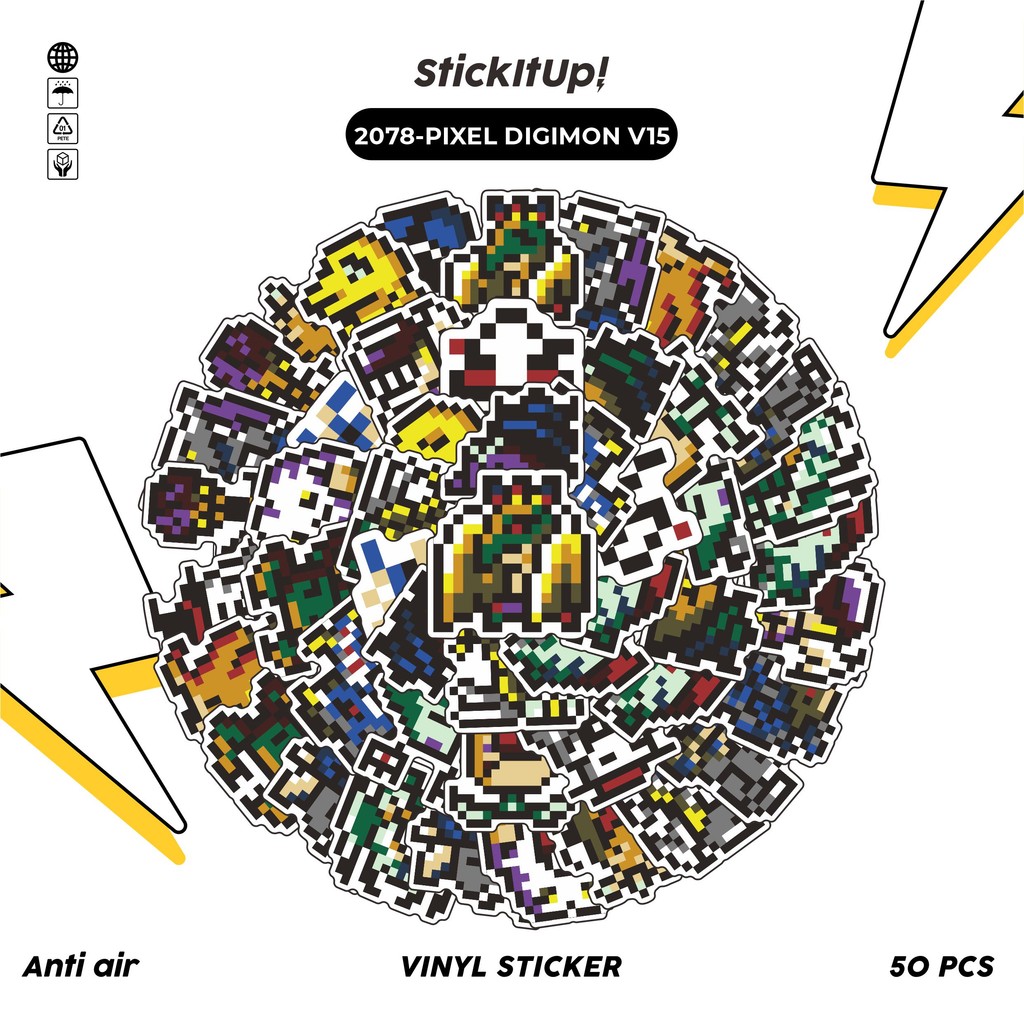 

COD✨ 50 Pcs Stiker Pack PIXEL DIGIMON V15 Lucu Aesthetic Vynil Waterproof untuk Freebies Sticker Buku Journal Casing HP Laptop