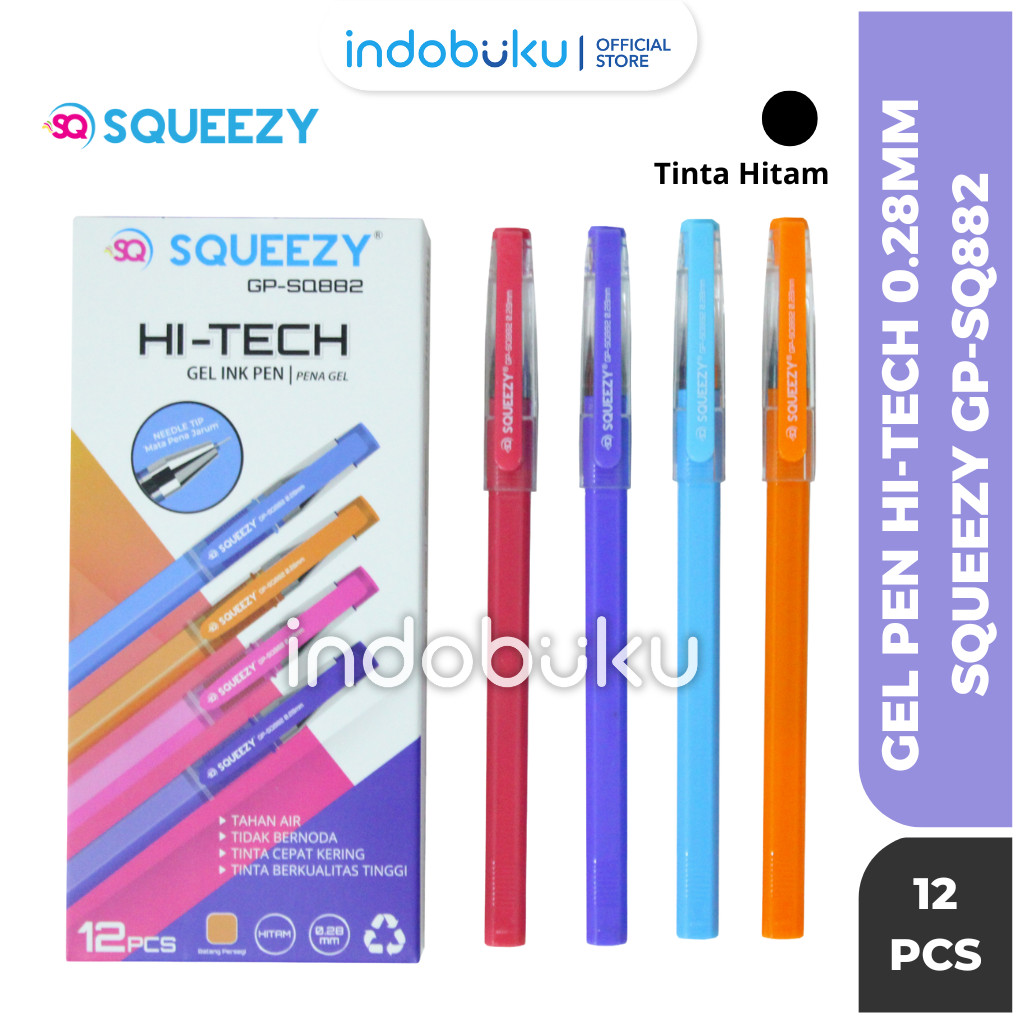 

( 1 Pack 12 Pcs ) Gel Pen Hi-Tech / Pulpen Hi Tech Squeezy 0.28mm Hitam GP-SQ882