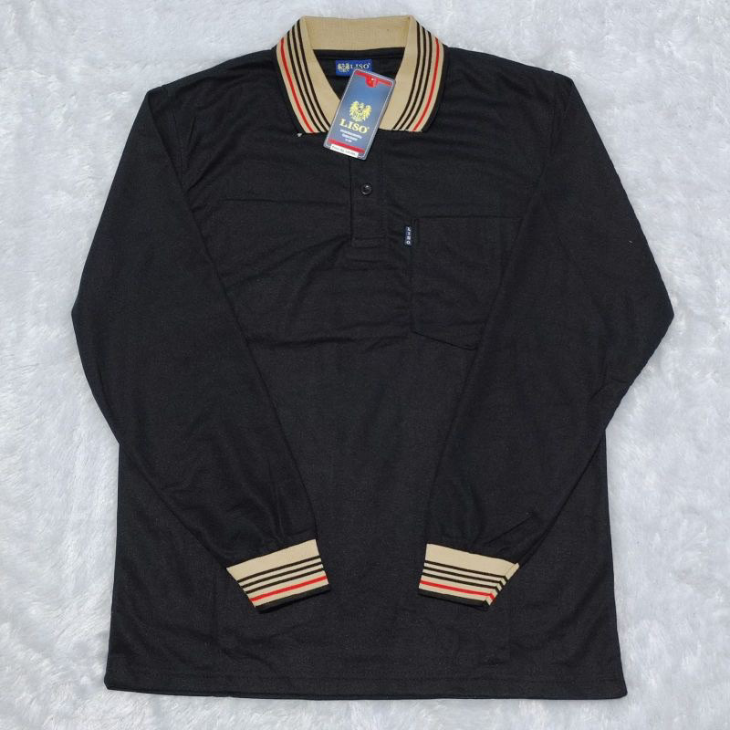 kaos kerah lengan panjang hitam