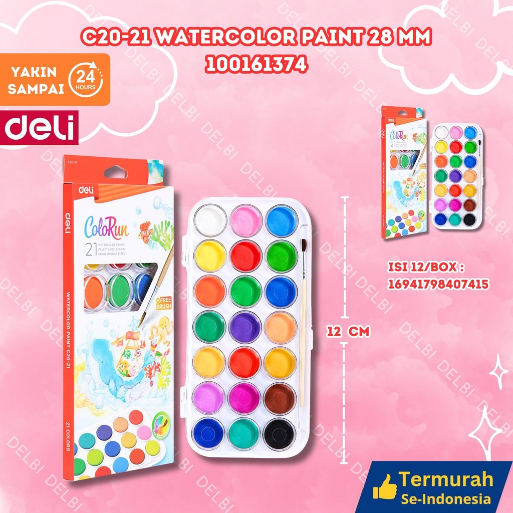 

Deli Watercolor / Cat Air Padat dengan Kuas 21 Warna - C20-21 WATERCOLOR PAINT 28MM