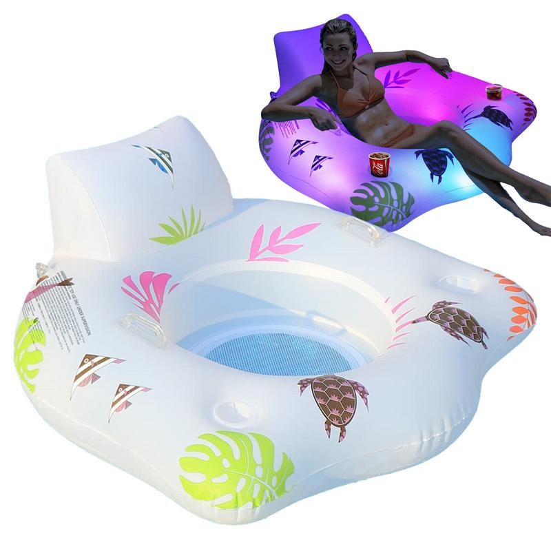 Inflatable Pool Mattress 2 Cup Holder Lounger Float LED Lounger Float Inflatable Raft For Summer Poo