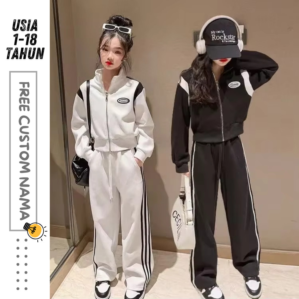 One Set Setelan Anak Perempuan Laki Laki Import / Jaket Varsity Anak 1-18 Tahun Custom Bordir Nama