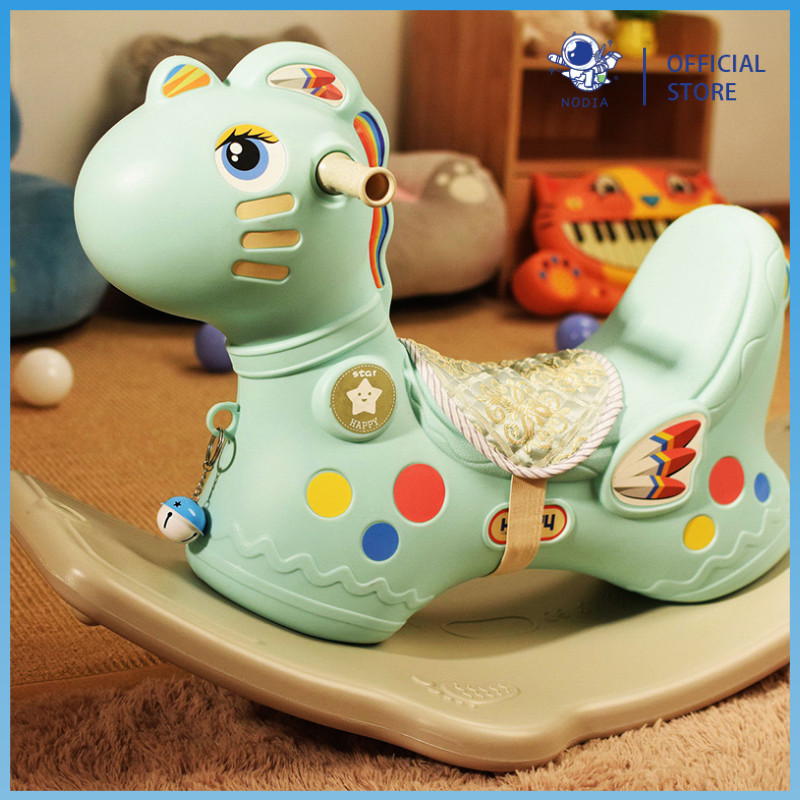 NODIA Molion Mainan Kuda Goyang Anak-anak Dengan Musik/3-in-1 Ayunan Perosotan Dengan Ring Basket