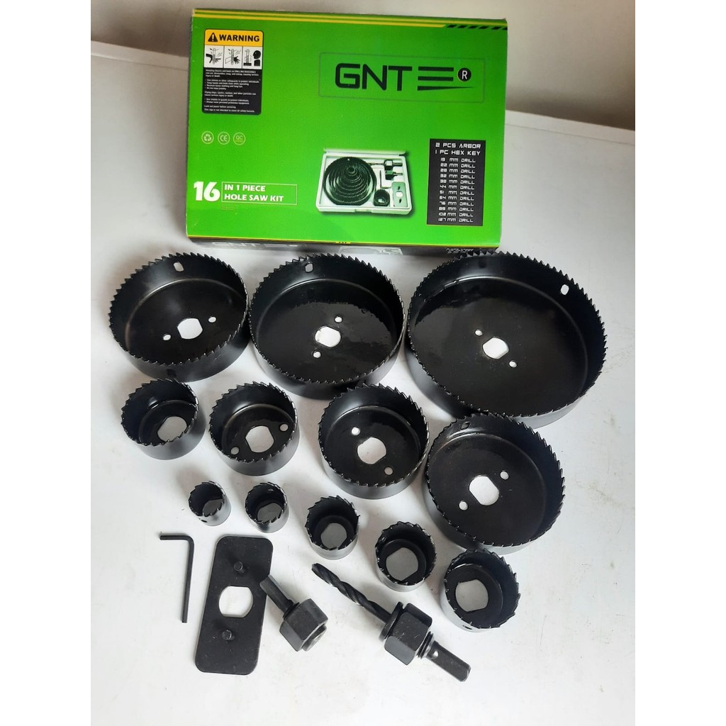 Holesaw Hole Saw 16 pcs - mata bor bulat lubang - Set Mata Bor Pelubang Kayu Paralon Hidroponik