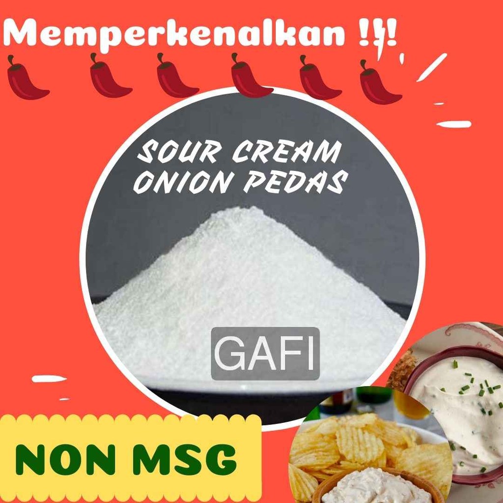 

Bumbu masak Tabur Rasa Sour Cream & Onion Pedas Non MSG 250gr Bubuk Tabur Spicy Sour Cream Halal