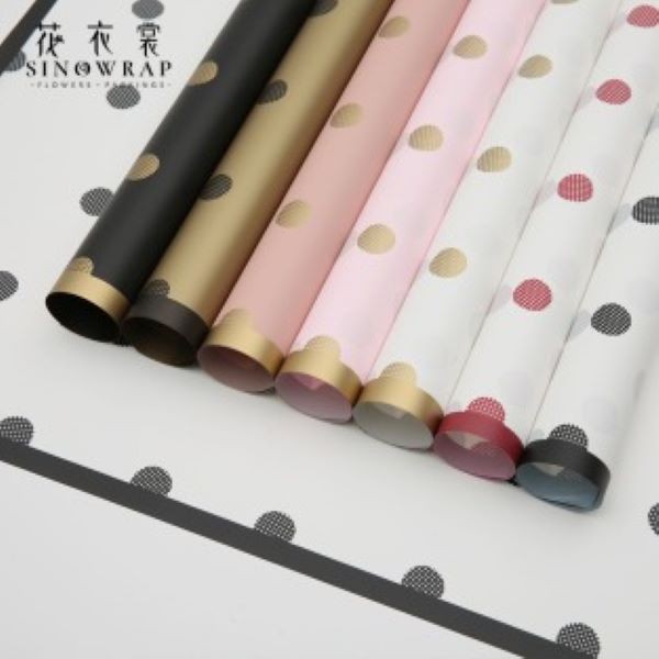 

(SW) TERLARIS Gold Line Polkadot Kertas buket motif polkadot/ dotlis / buket dekorasi/ cellophane / Kertas buket