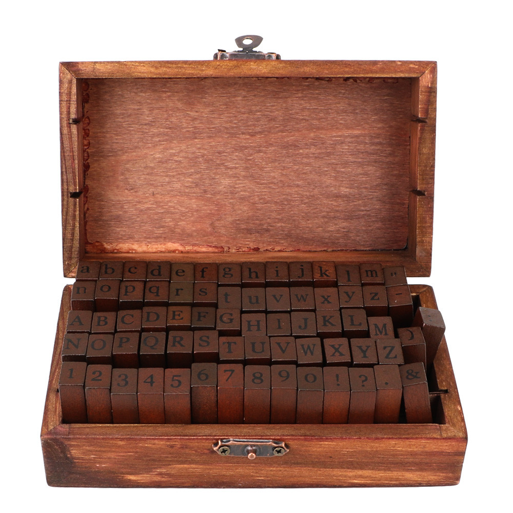 

70pcs DIY Handmade Rectangle Wooden Box Seal Number Alphabet Stamp Diary Ablum Wedding Letter Stamp Kids Number Seal Diary Decor
