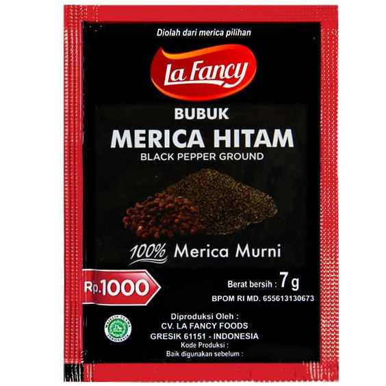 

La Fancy Foods Merica Hitam / Lada Hitam Bubuk 7g - Bumbu Rempah 100% Ori Syaukia Store