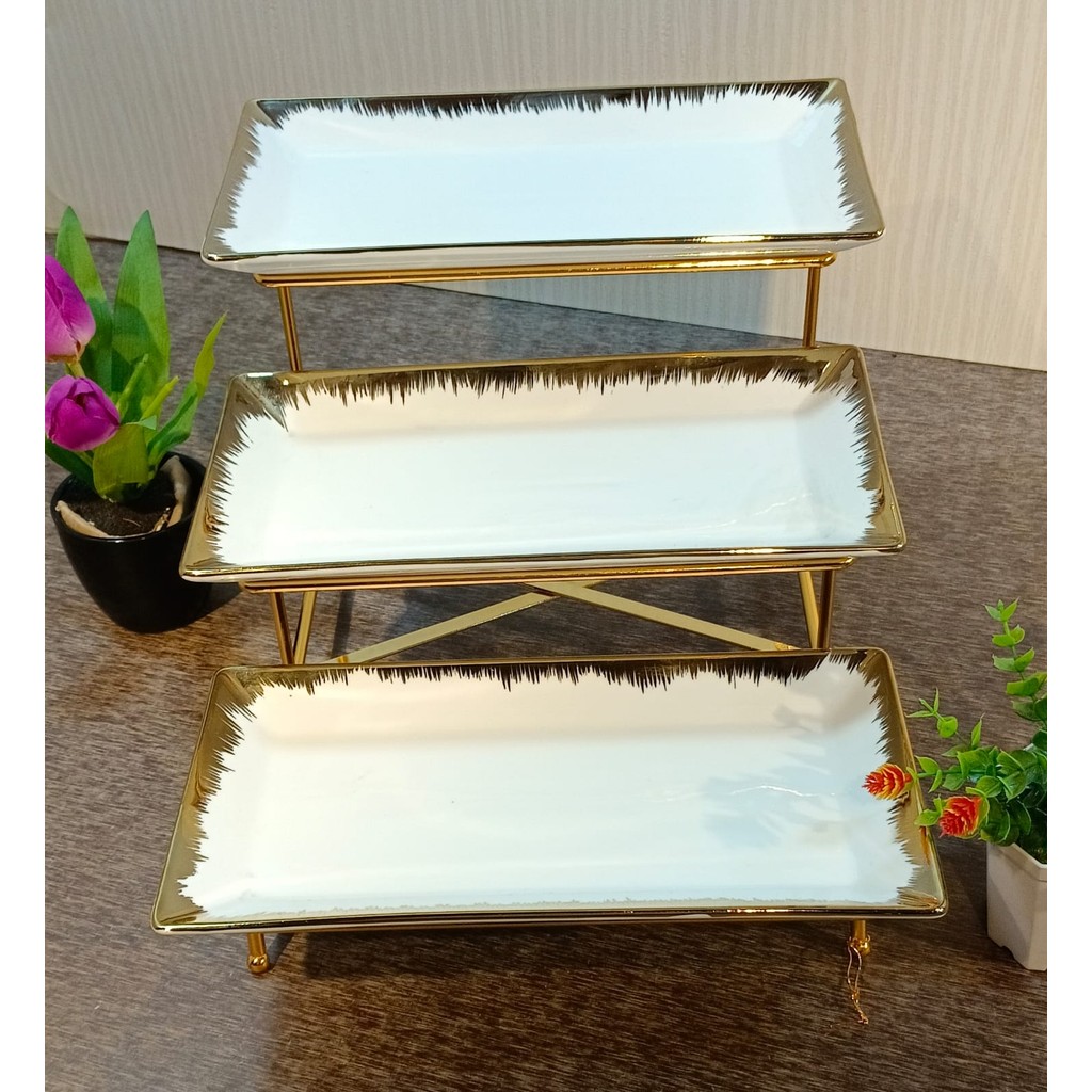 Piring/tempat kue Persegi Susun 3 model A