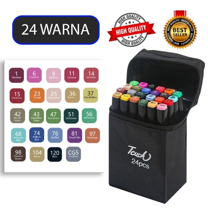 

Andma SPIDOL SKETSA MARKER 24/36/48/60/80 WARNA / TOUCH SKETCH MARKER COPIC - 24PCS COLOR