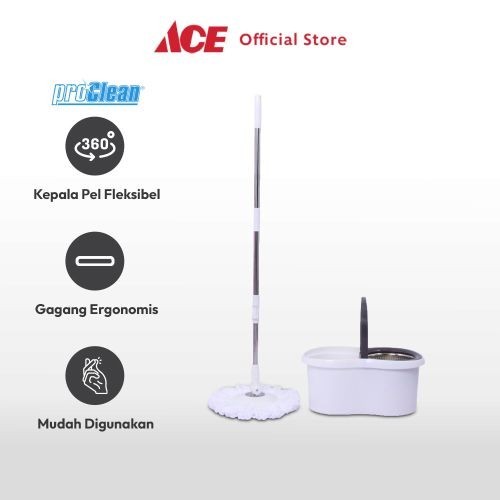 gr69jm Ace Proclean Set Alat Pel Putar Dengan Ember Kain Pel Spinning Mop With Bucket Pembersih Lant