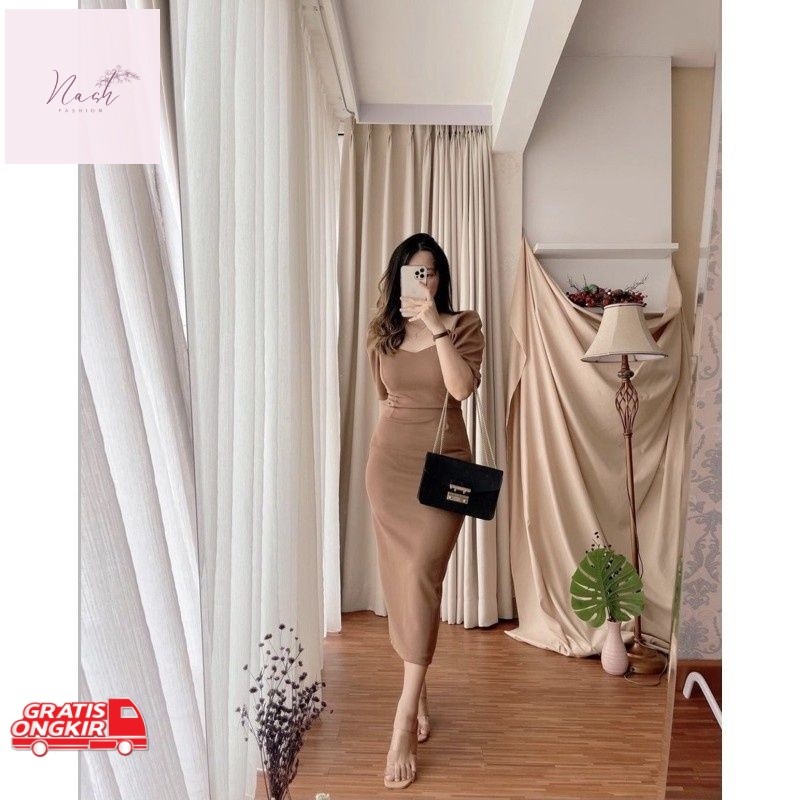 Dress Korea / NANY dress pesta midi dress korea span scuba