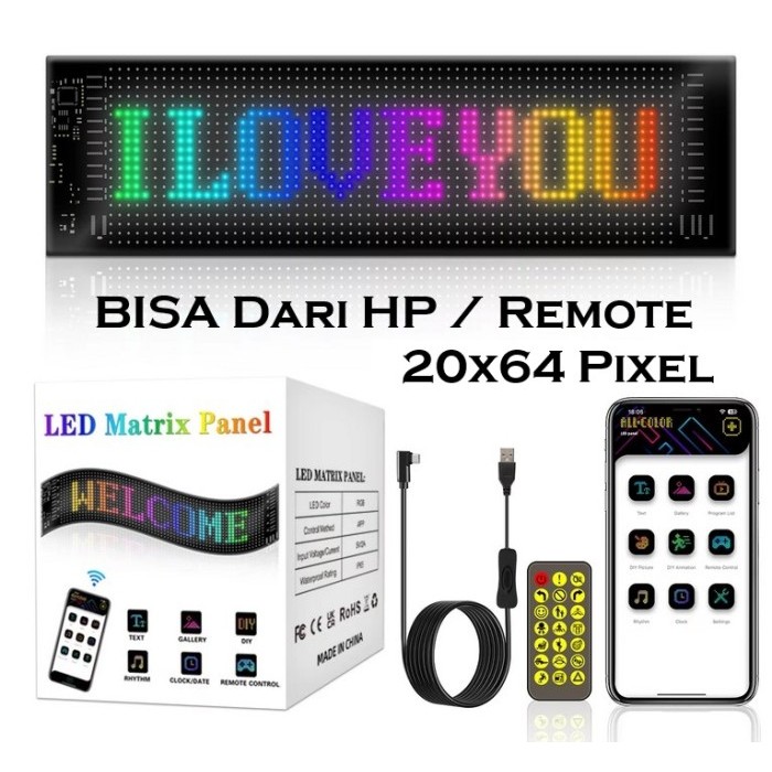 LAYAR LED MATRIX PANEL MOBIL rgb strobo mata running text unik lampu display gambar usb pixel flexib