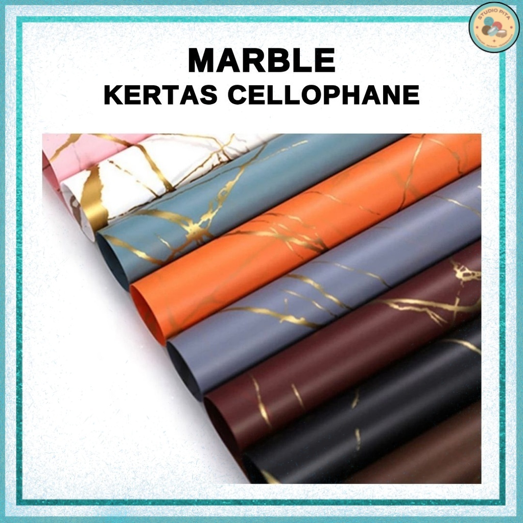 

(20 LEMBAR) Flower Wrapping MARBLE Cellophane / Kertas Buket Bunga