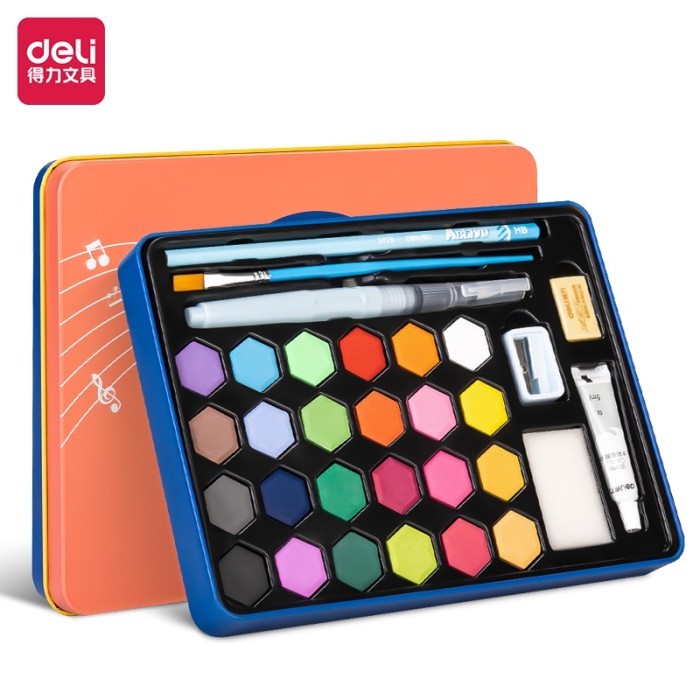 

ORIGINAL Deli Solid Watercolor Paint Set Cat Air 24 36 48 Warna Terang Dengan Kuas Air 73936-X - 24 warna