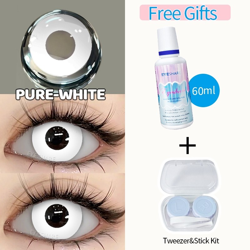 Eyeshare 1 pasang Cosplay Softlens Hitam Dan Putih Minus 0.00 Lensa Kontak Halloween +Softlen 60ml S