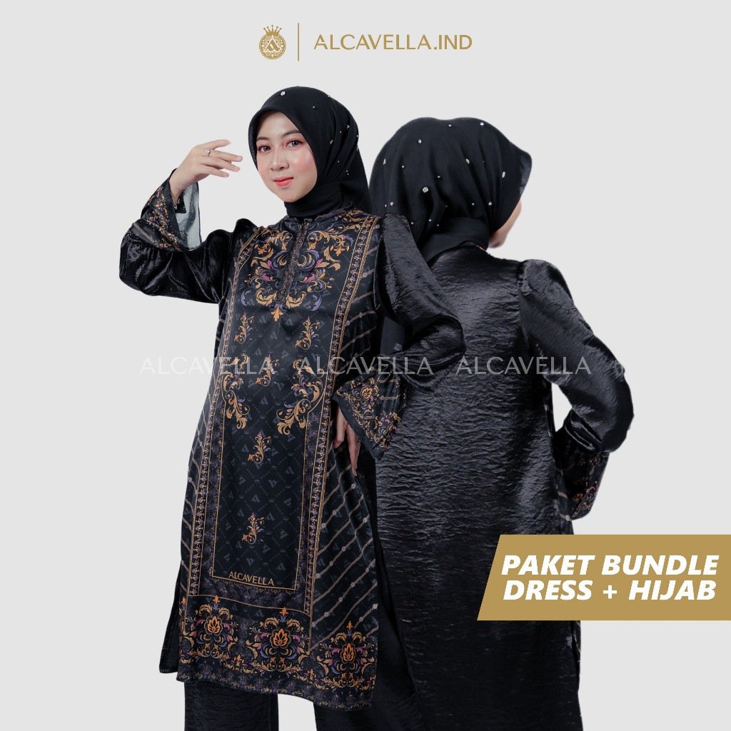 Adeeva Set Tunik + Hijab Alcavella | Baju Wanita Muslim Mewah Elegan