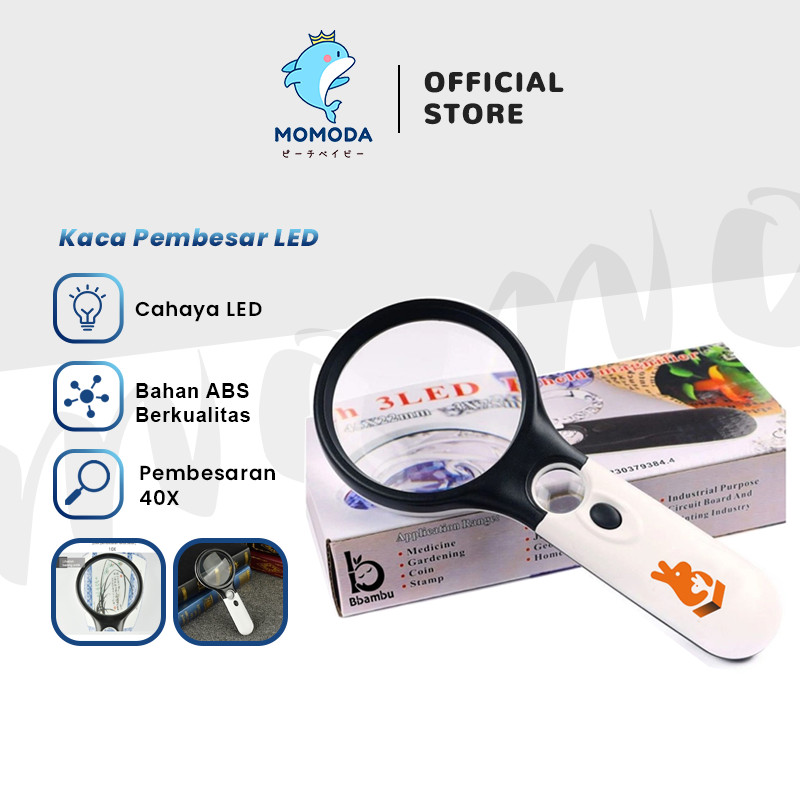 

MOMODA 2in1 Magnifier Kaca Pembesar Dengan Lampu 3 LED Untuk Membaca Magnifying Glass Lurus Plus Lampu LED