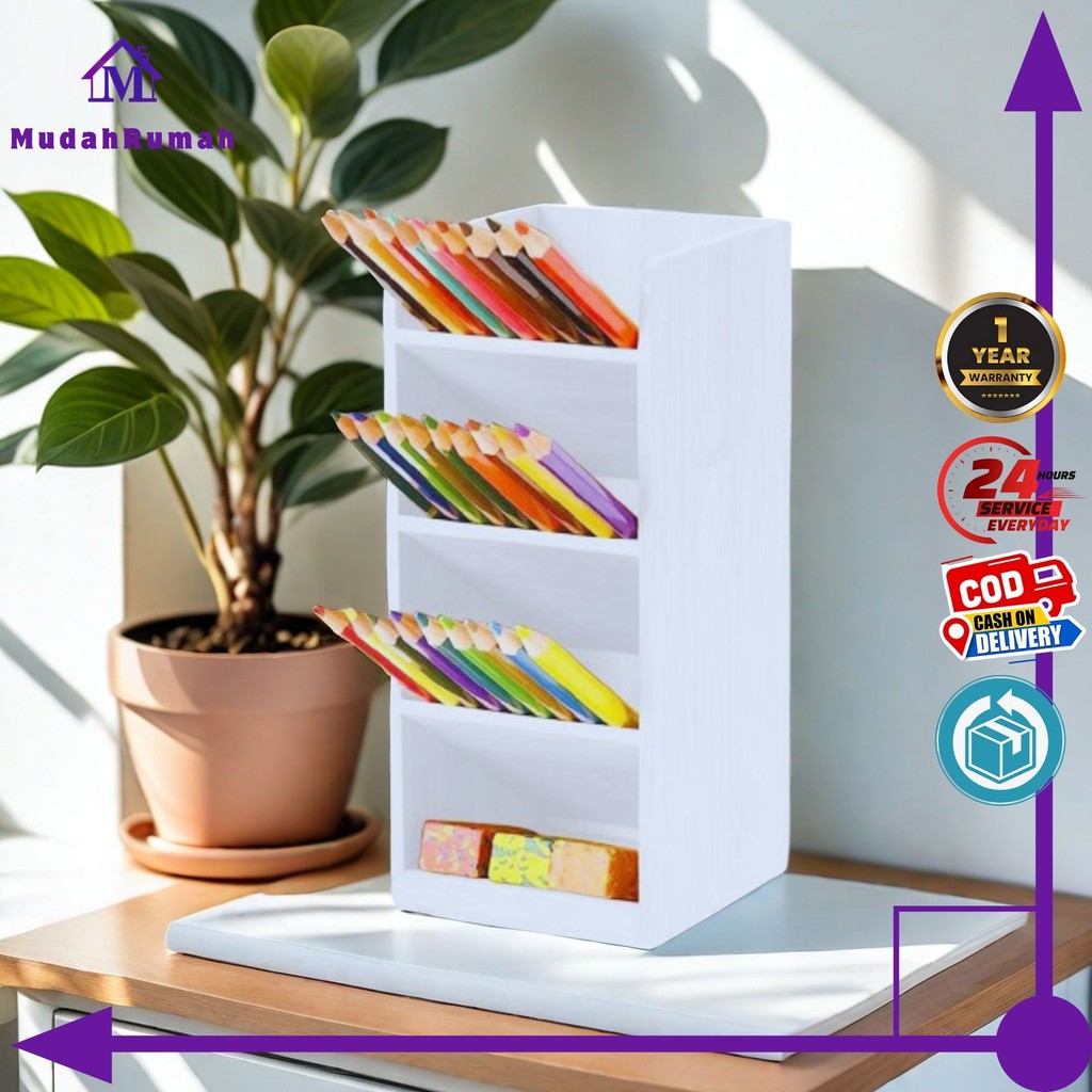 MudahRumah - Rak Meja Penyimpanan Stationery Alat Tulis Pensil Warna Spidol Pulpen Organizer Kotak P