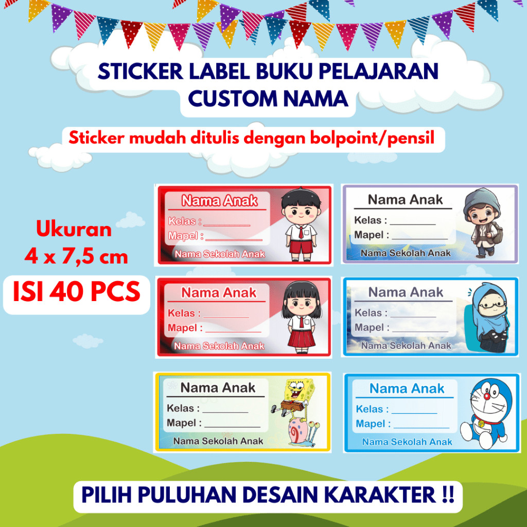 

Stiker Label Nama Buku Ukuran A3 - Label Nama - Sticker Buku Pelajaran - Stiker Buku Karakter Aesthetic