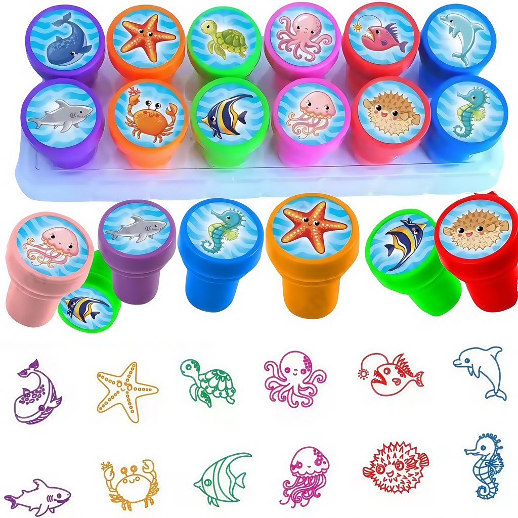 

Ocean Animal Stamp Set Ocean Life Self-Inking Seal for Kid Boy Girl Birthday Party Giveaway Souvenir Gift Classroom Bonus Prizes