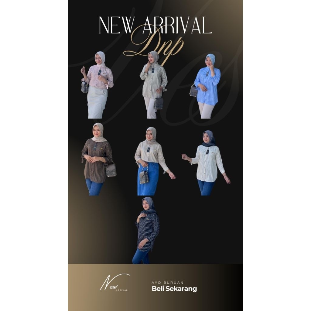 Blouse Dnp Motif Salur Rayon Twill S-XXL/Terbaru