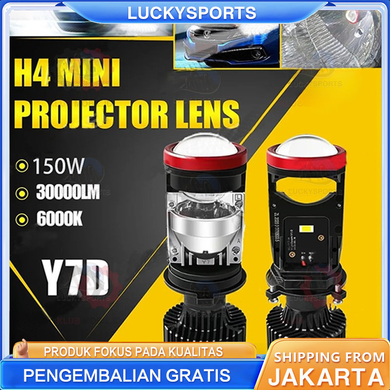 [Dhukungan COD]Projie Led Mobil Mini Projie Y7D H4 Mobil Super Terang Lampu Led Mobil Utama Kabut He