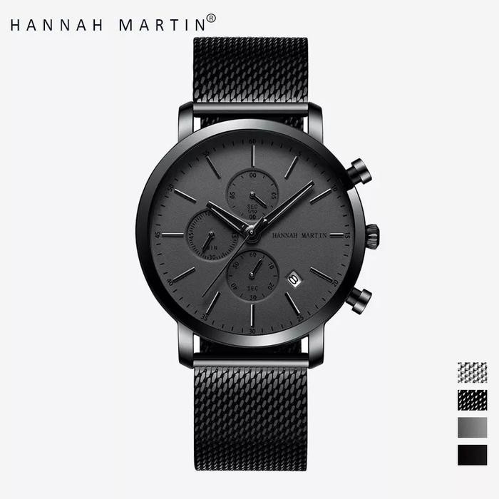 HANNAH MARTIN Jam Tangan Pria 100% Original Tahan air COWOK Kronograf Quartz Analog Laki 109W Watche