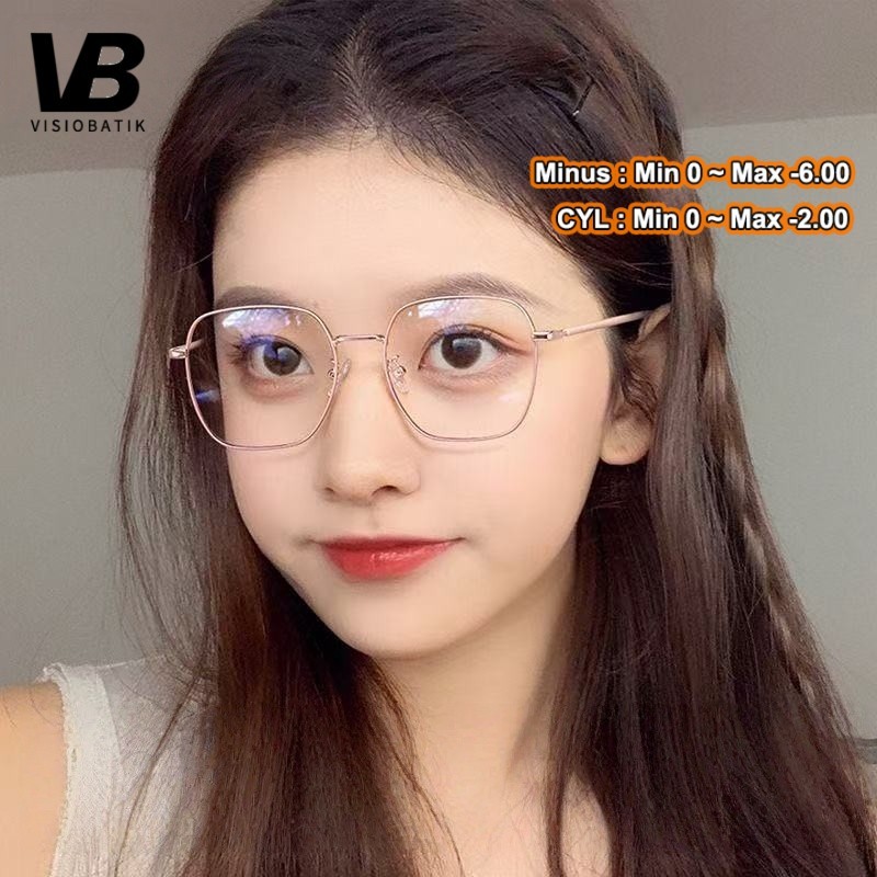VisioBatik Kacamata Photocromic Wanita 2025 Baru Rose Gold Besi Frame Anti Radiasi Blueray Minus Wan