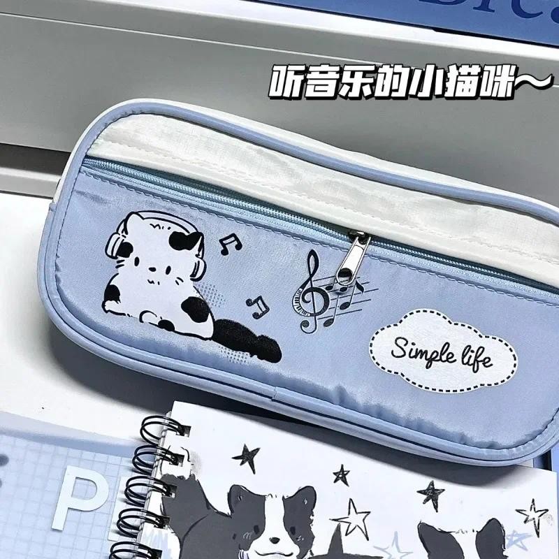

Cute Japanese Listening To Music Pencil Case Portable Large Capacity Kawaii Cat Girl Pen Bag Stationery School Supplies