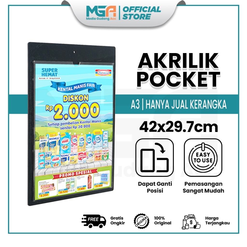 

Akrilik Pocket A3 2mm Hitam / Tempat Poster Tempel Dinding Akrilik - Sign Holder untuk Display Poster Marketing dan siCO