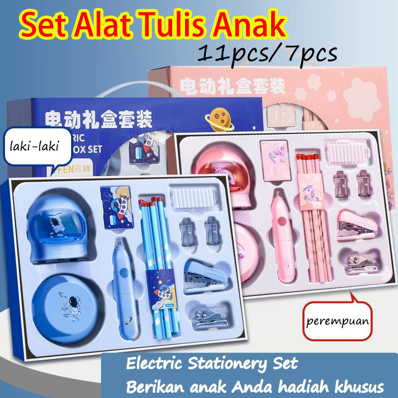

11 in 1/Set Electric Stationery Set / Set Alat Tulis Elektrik Rautan Penghapus Vacuum Pensil Alat Tulis Elektrik