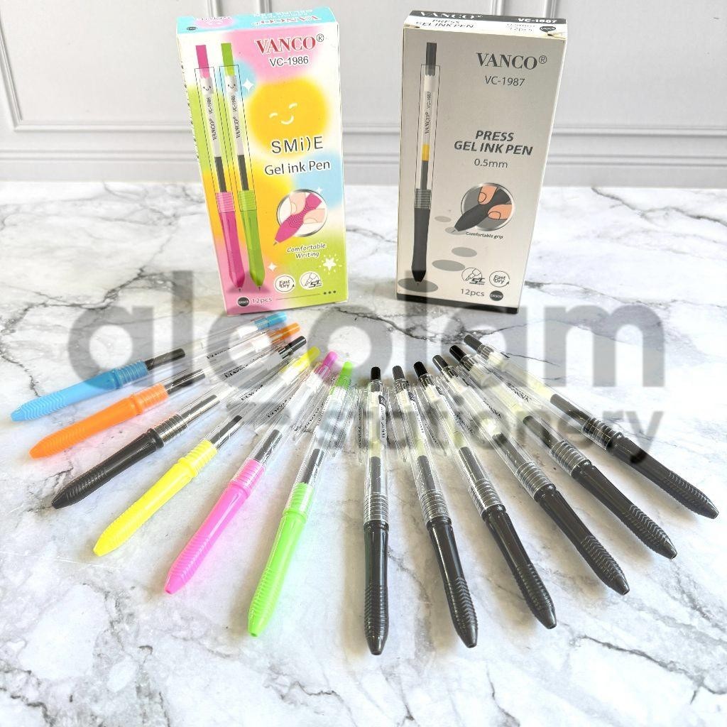 

SELUSIN ( 12 PCS ) Gel Ink Pen Smile Vanco VC-1986 Gel Ink Pen Press Vanco VC-1987 lengkap