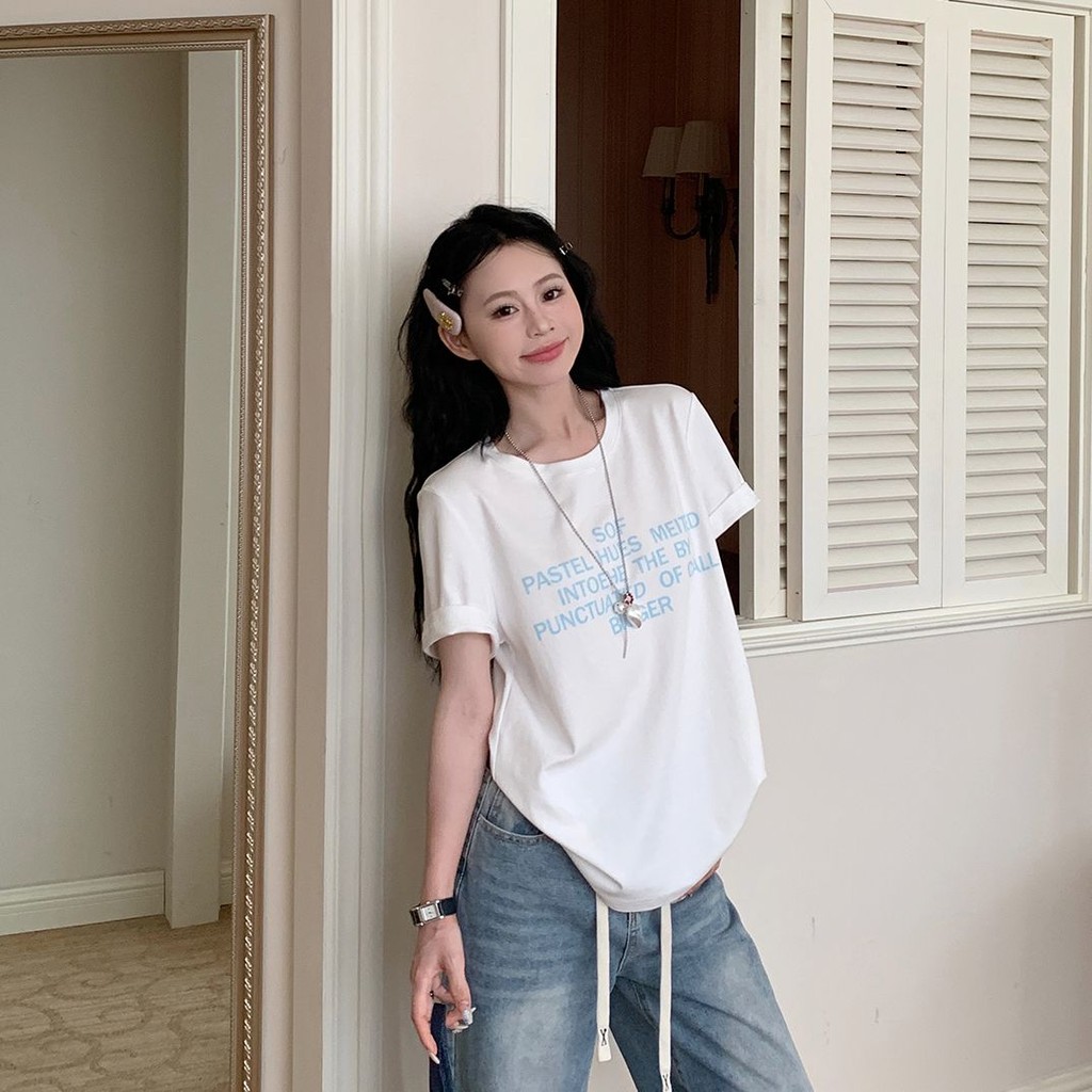 T-Shirt Lengan Pendek Kaos Basic Putih Korea Wanita Ukuran Besar Oversize Unisex Katun Combed 24S Ad