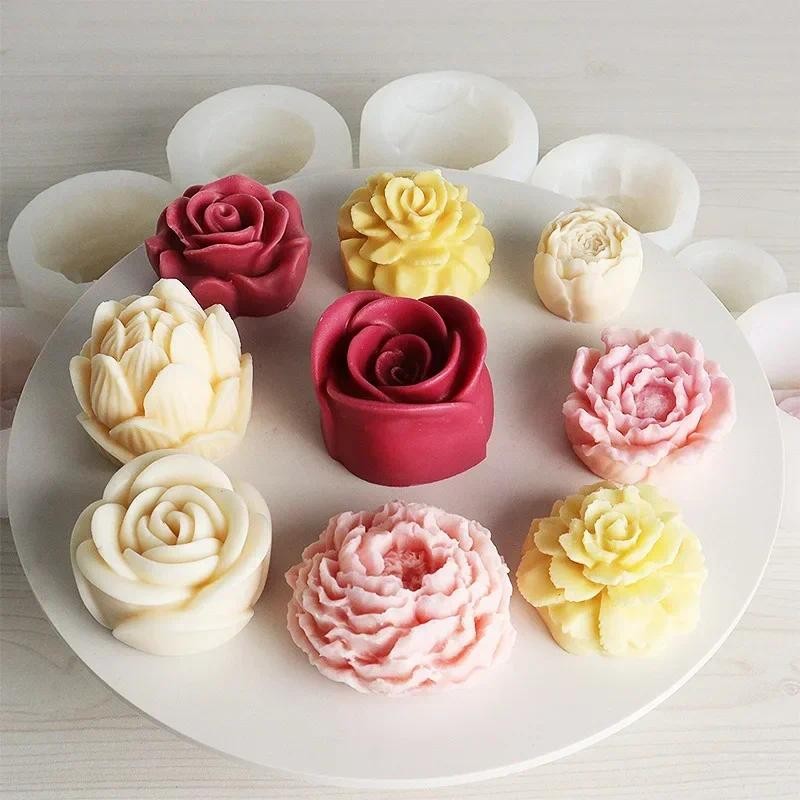

3D DIY Rose Peony Flowers Mould Cold Dishes Cake Flipping Candles Scented Candles Handmade Soap Silicone Mold
