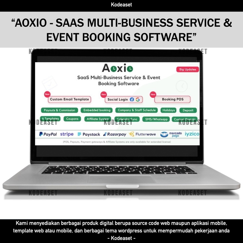 SOURCE CODE APLIKASI WEB AOXIO - SAAS MULTI-BUSINESS SERVICE & EVENT BOOKING SOFTWARE D435 KODEASET