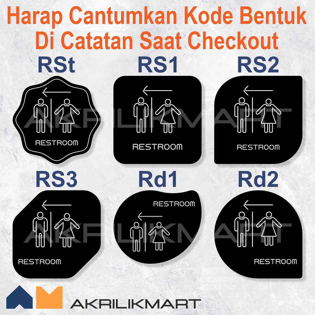 Tulisan Restroom (L) Sign Acrylic Tempel Dinding Papan Akrilik