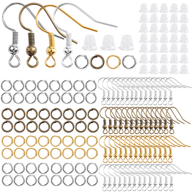 300Pcs Earrings Set Hypoallergenic Earring Hooks Jump Rings Clear Rubber Earring Backs For Jewelry M