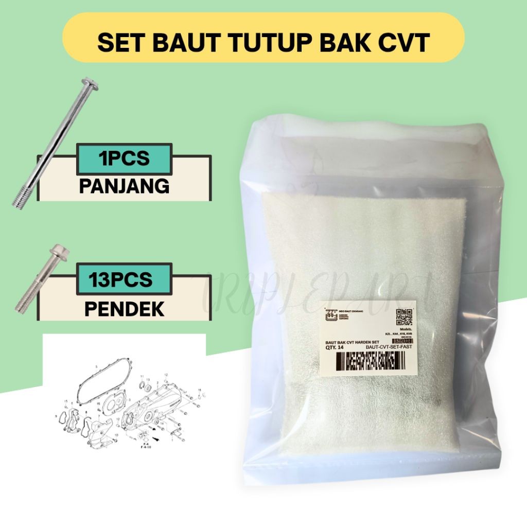 paket Set Baut CVT Harden Kuat – Baut Bak CVT Motor Vario Beat Scoopy (13 baut pendek dan 1 baut pan