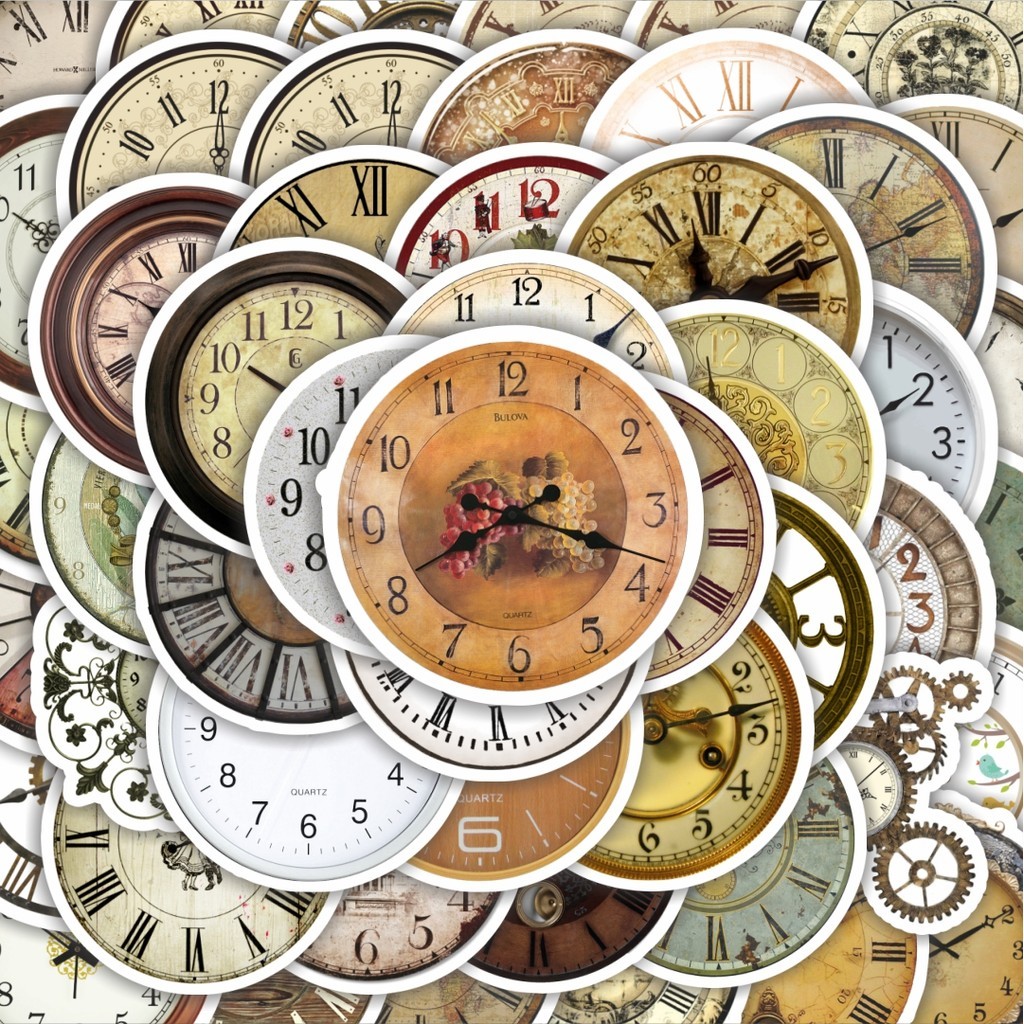 

100PCS Lucu Stiker Jam Vintage [Klasik] Stiker Aesthetic Stiker Anti Air Stikers Berperekat Waterproof sticker decal buat Motor Helm Buku Journal Koper Casing HP Laptop Botol Minum Hadiah anak