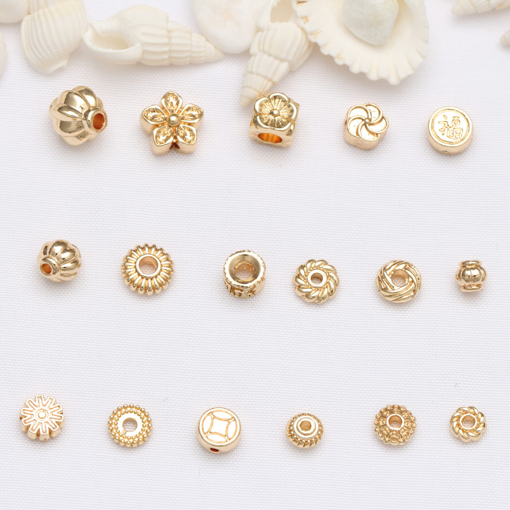 (harga 100) tas emas 14k, manik-manik pengawet warna, nampan bunga bulat, spacer manik-manik, gelang