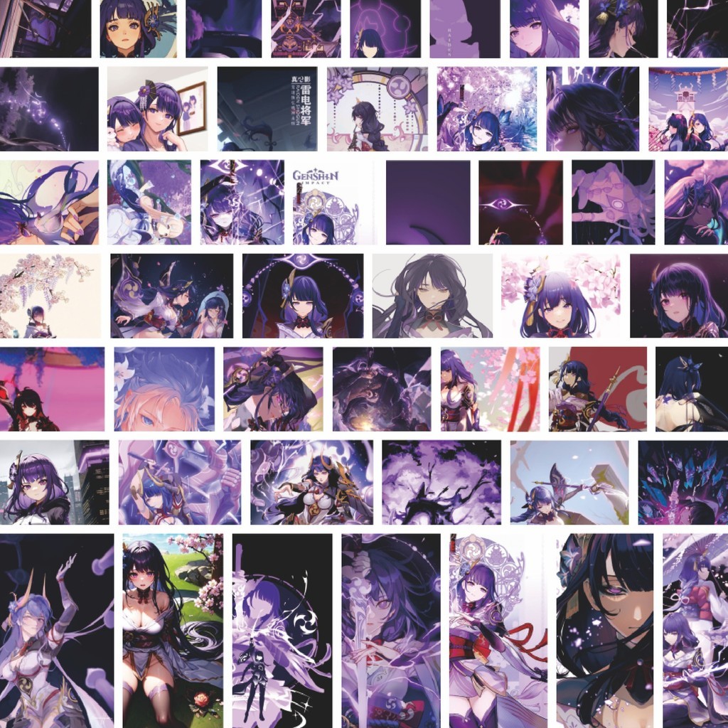 Stiker Cutting Pack Stiker Poster Anime Purple/Ungu Isi 100Pcs Series Aesthetic Lucu Keren Untuk Kop