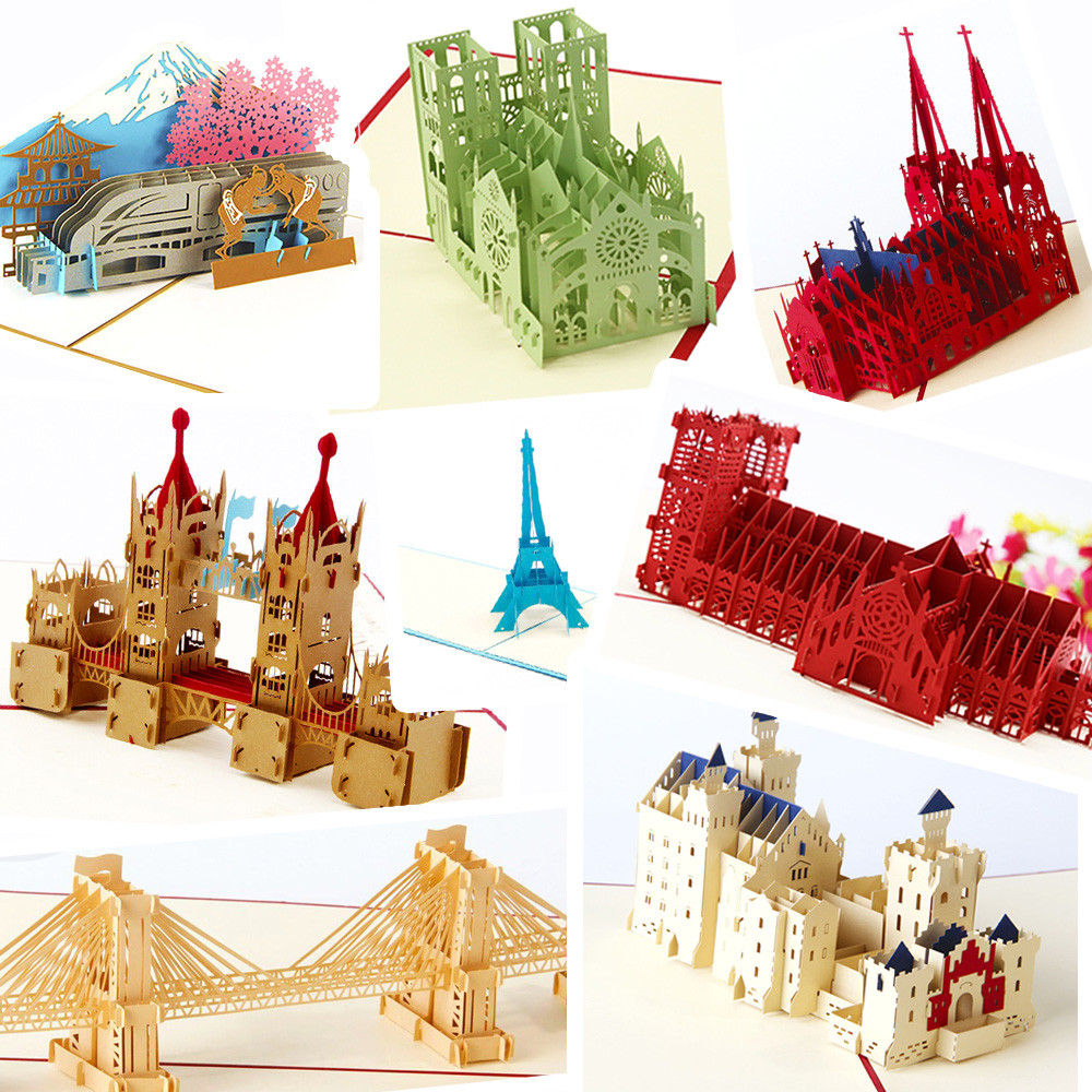 

Pop UP 3D Birthday Cards World Attractions Card Business Invitation Boy Gift Greeting Tourist Postcard for Boyfriend Dad Present