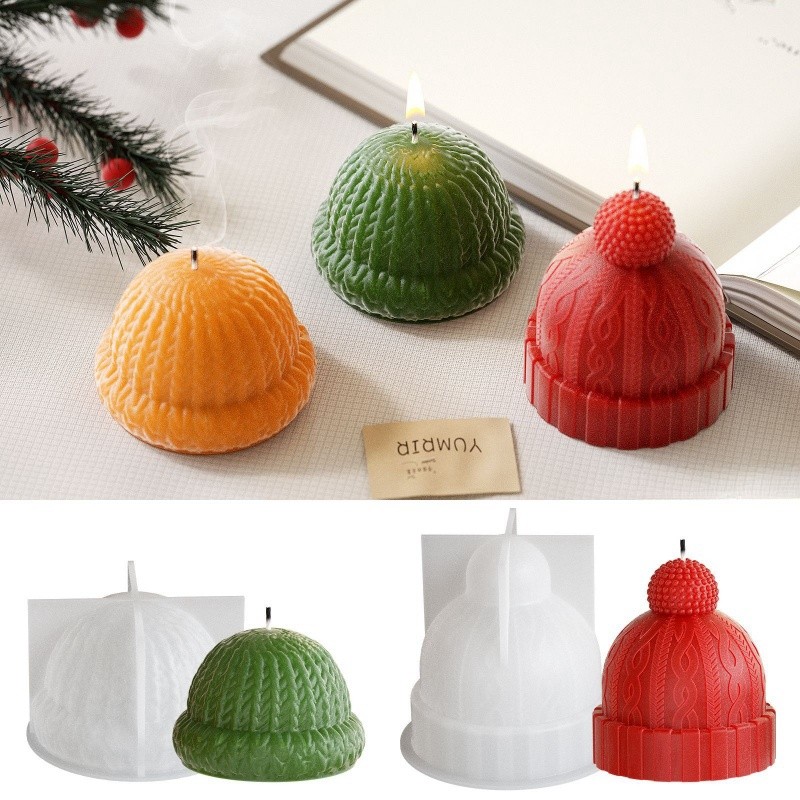 

2024 3D Wool Hat Candle Silicone Mold DIY Cute Hat Shape Aromatherapy Chocolate Candy Epoxy Resin Molds Home Decor Holiday Gifts