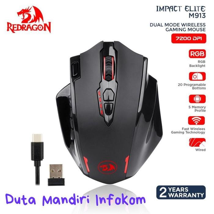 Redragon Impact Elite M913 - Wireless I Wired Hybird Gaming Mouse