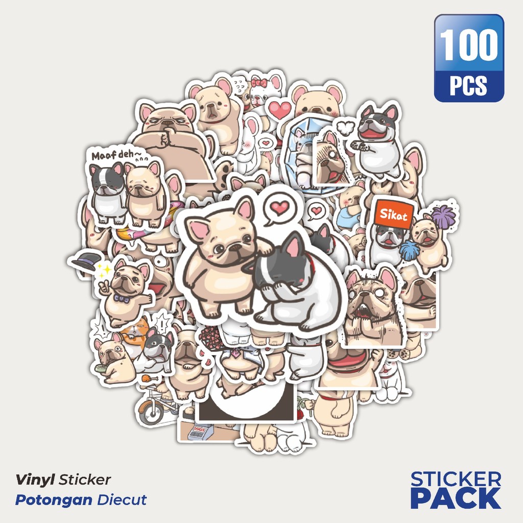 

Stiker Vinyl Stiker Kartun French Bulldog Waterproof Aesthetic- Untuk Laptop, Motor, dan Helm - Paper Stationery Pack